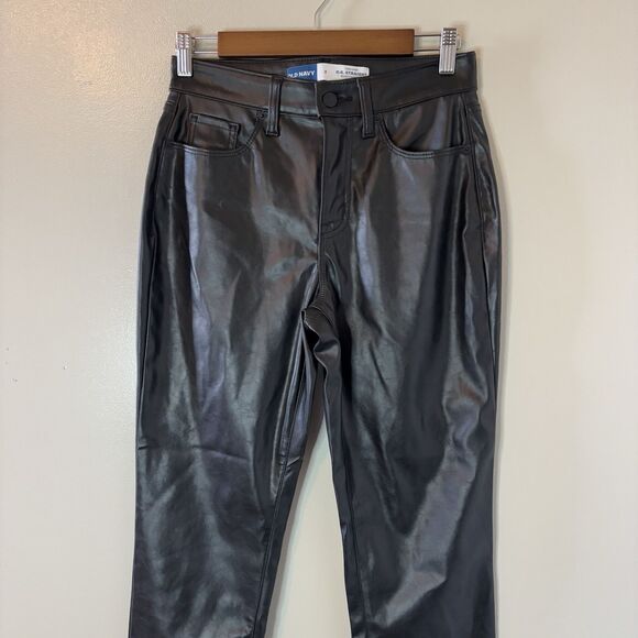 Old Navy High Waisted OG Straight Pants Black Faux Leather Womens Sz 2 - Picture 2 of 8